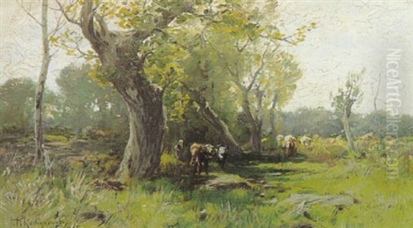 Landschaft Mit Kuhen Oil Painting by Roman Kochanowski