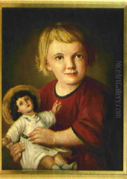 Kleines Blondes Madchen Mit Puppe Oil Painting by Julius Kockert