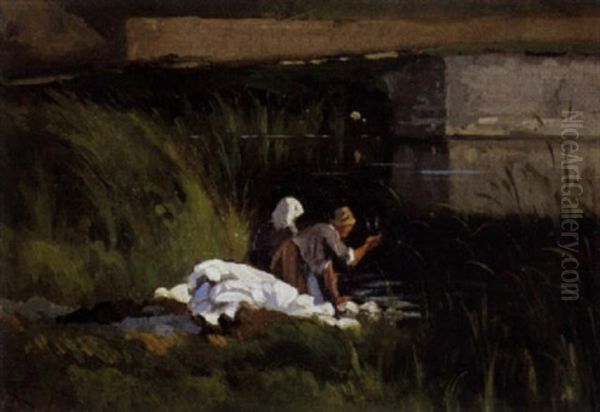 Wasvrouwen Bij Een Rivier Oil Painting by Alfred-Eugene Koechlin