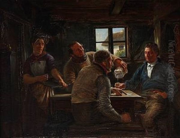 Inn Interior With Sailors Oil Painting by Hans Christian Koefoed