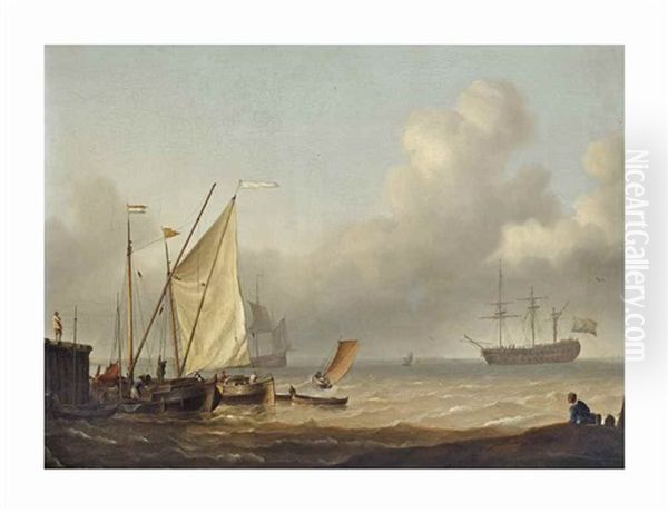 Barges In A Jetty Oil Painting by Hermanus Koekkoek the Elder