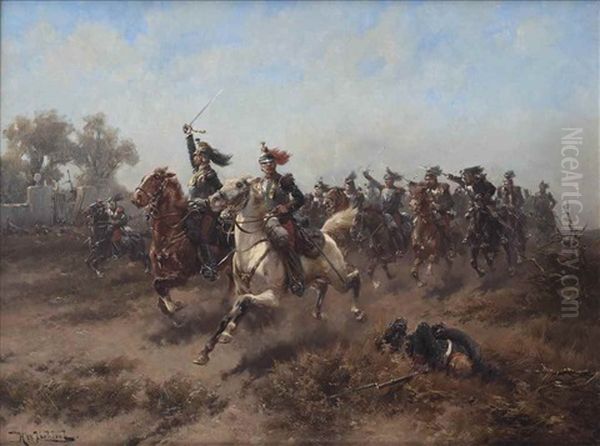 The French Cavalry Charge Oil Painting by Hermanus Koekkoek the Elder