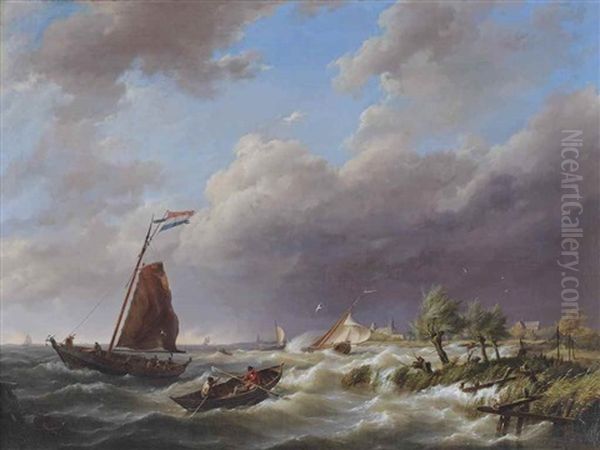 Storm On The Oosterscheld Near Haemstede Oil Painting by Hermanus Koekkoek the Elder