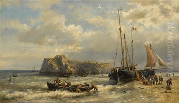 The Return Of The Fishermen Oil Painting by Hermanus Koekkoek the Elder