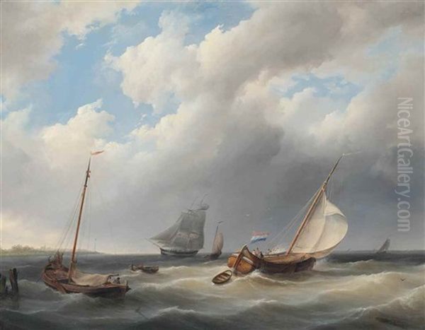 Shipping Off The Low Countries In A Rising Breeze by Hermanus Koekkoek the Elder