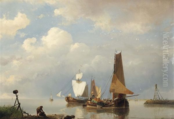 Shipping In A Calm Estuary by Hermanus Koekkoek the Elder