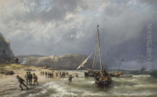 Bringing In The Barges At High Tide Oil Painting by Hermanus Koekkoek the Elder