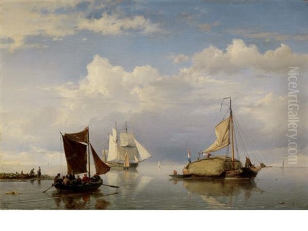 The Hay Barge Oil Painting by Hermanus Koekkoek the Elder