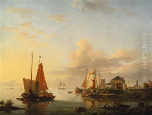 Dutch Boats Oil Painting by Hermanus Koekkoek the Elder