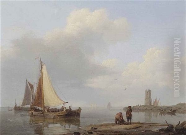 Shipping In An Estuary by Hermanus Koekkoek the Elder