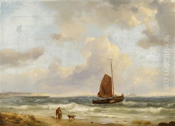 Ausfahrende Fischerboote An Der Kuste Oil Painting by Hermanus Koekkoek the Elder