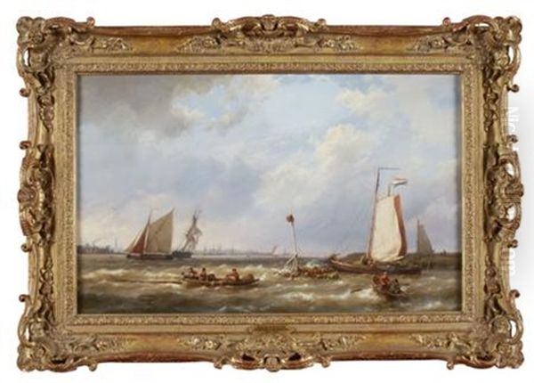 Dutch Shipping Off Amsterdam Oil Painting by Hermanus Koekkoek the Elder