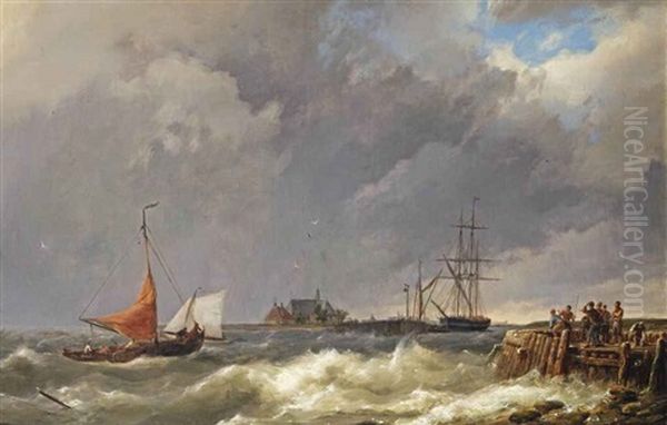 Shipping On Rough Seas Oil Painting by Hermanus Koekkoek the Elder