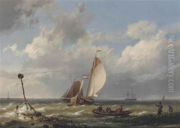 Shipping On A Choppy Estuary Oil Painting by Hermanus Koekkoek the Elder