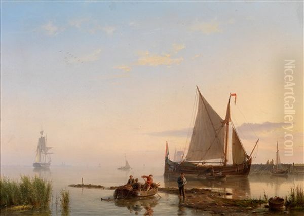 Fischerboote An Der Kuste Oil Painting by Hermanus Koekkoek the Elder