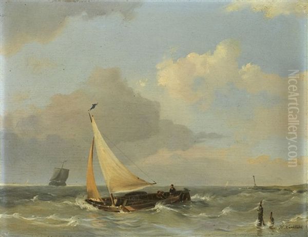 Meereslandschaft Mit Segelschiff Oil Painting by Hermanus Koekkoek the Elder