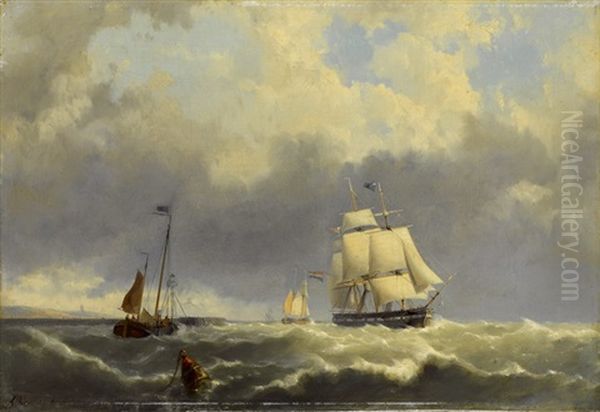 Schiffe Auf Bewegter See Oil Painting by Hermanus Koekkoek the Elder