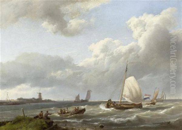 Segelschiffe Vor Der Hollandischen Kuste Oil Painting by Hermanus Koekkoek the Elder