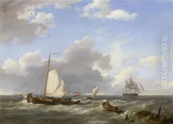 Hollandische Kustenansicht Mit Schiffen Auf See Oil Painting by Hermanus Koekkoek the Elder