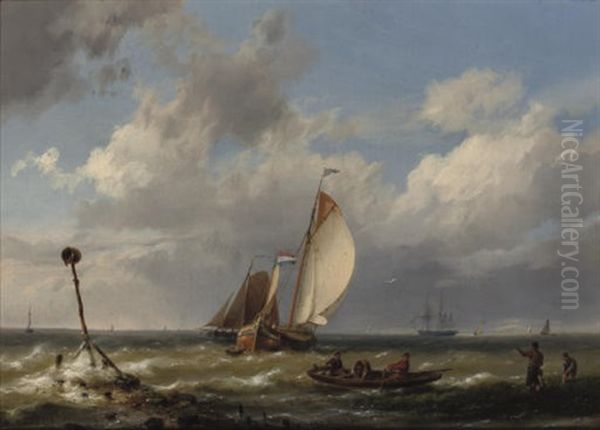 Shipping On A Choppy Estuary Oil Painting by Hermanus Koekkoek the Elder