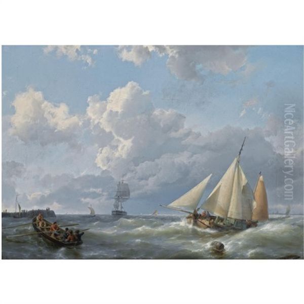 Shipping Off The Coast Oil Painting by Hermanus Koekkoek the Elder