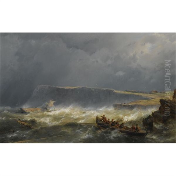 A Ship Wreck Off The Coast Oil Painting by Hermanus Koekkoek the Elder