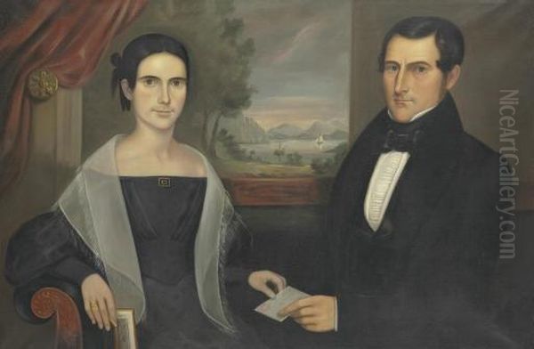 A Double Portrait Of Mr. And Mrs. Job Babcock, Sag Harbor, Long Island Oil Painting by Orlando Hand Bears