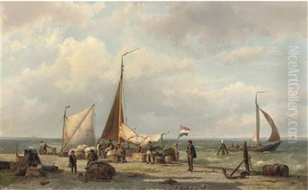 Unloading The Freight Oil Painting by Hermanus Koekkoek the Elder