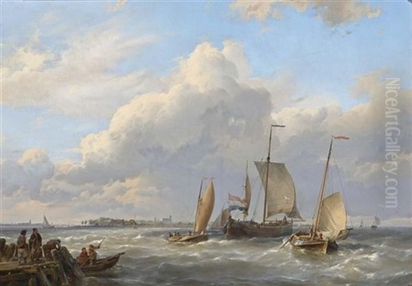 Shipping Off The Dutch Coast Oil Painting by Hermanus Koekkoek the Elder