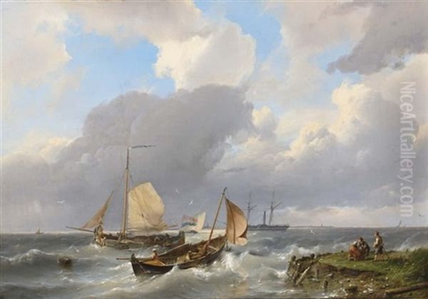 Shipping Off The Coast Oil Painting by Hermanus Koekkoek the Elder