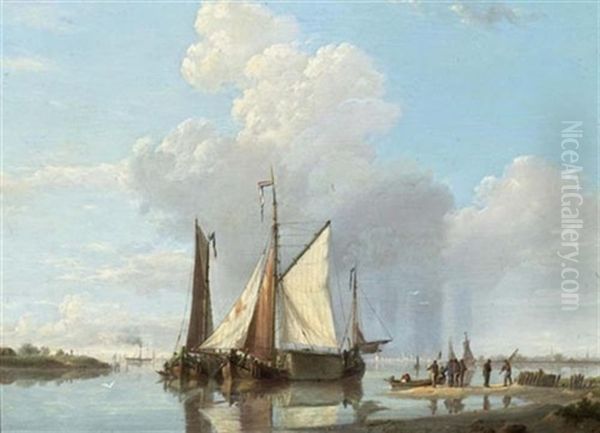 Schiffe Bei Ruhiger See Oil Painting by Hermanus Koekkoek the Elder