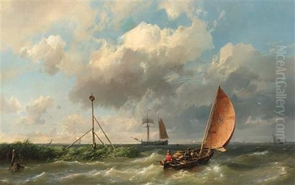 A Fishing Vessel Heading Into Open Waters Oil Painting by Hermanus Koekkoek the Elder