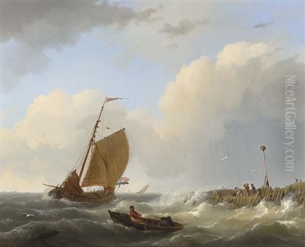 Shipping In Choppy Waters, Zeeland Oil Painting by Hermanus Koekkoek the Elder