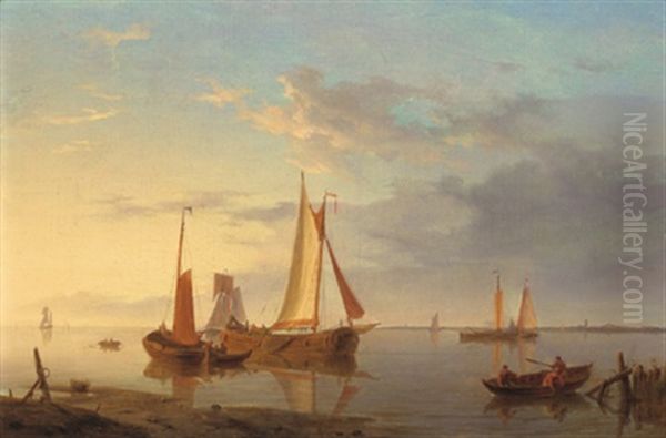 Segelboote Am Meeresufer Oil Painting by Hermanus Koekkoek the Elder