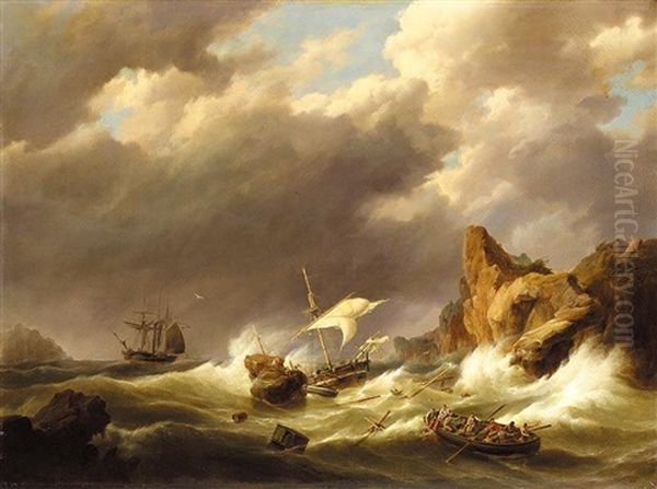 The Rescue Oil Painting by Hermanus Koekkoek the Elder