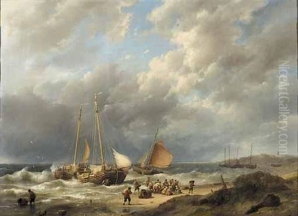 Fetching In The Catch Oil Painting by Hermanus Koekkoek the Elder