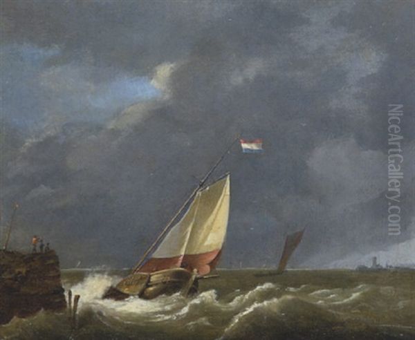 Segelboote Auf Sturmisch Bewegter See Oil Painting by Hermanus Koekkoek the Elder