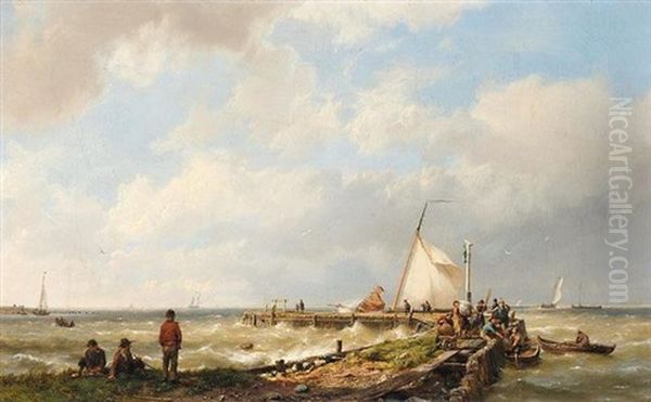 Bringing In The Catch Oil Painting by Hermanus Koekkoek the Elder