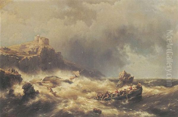 A Shipwreck Near The Coast Oil Painting by Hermanus Koekkoek the Elder