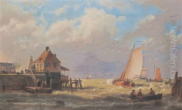 Entering The Harbour Oil Painting by Hermanus Koekkoek the Elder