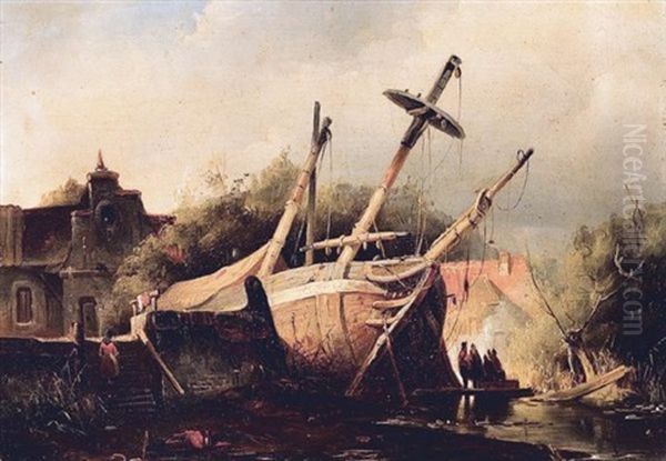 Shipwreck Oil Painting by Hermanus Koekkoek the Elder