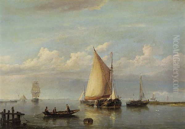 Shipping In An Estuary Oil Painting by Hermanus Koekkoek the Elder