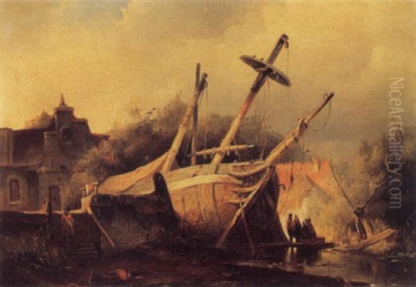 Shipwreck Oil Painting by Hermanus Koekkoek the Elder