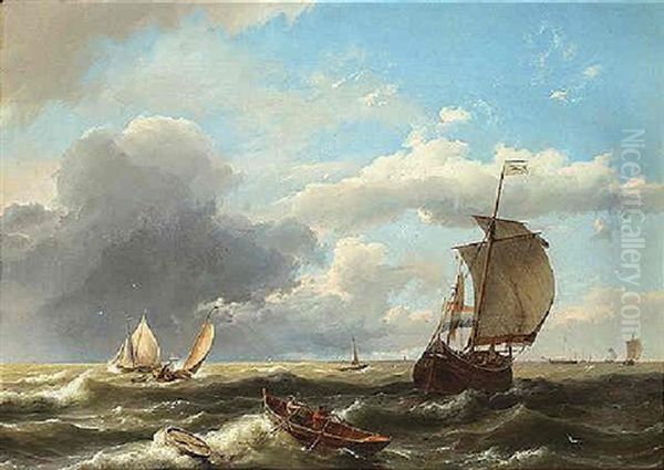 Negotiating The Breakers Oil Painting by Hermanus Koekkoek the Elder