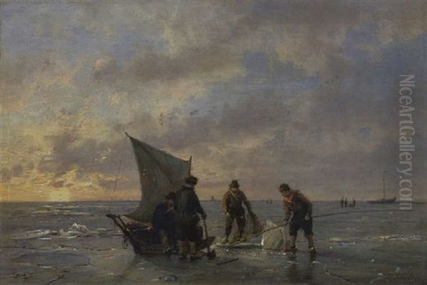 Die Eisfischer Oil Painting by Hermanus Koekkoek the Elder