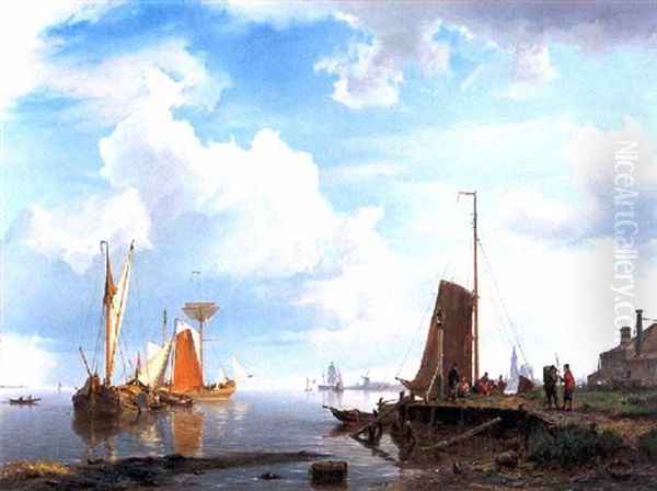 Kalm Water Met Vissers Op De Oever Oil Painting by Hermanus Koekkoek the Elder