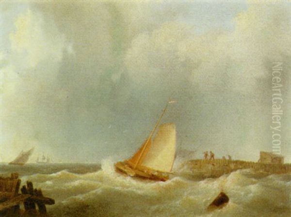 Shipping  In Choppy Waters by Hermanus Koekkoek the Elder