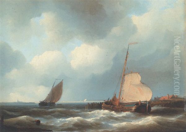 Barges At The Entrance To The Scheldt Oil Painting by Hermanus Koekkoek the Elder