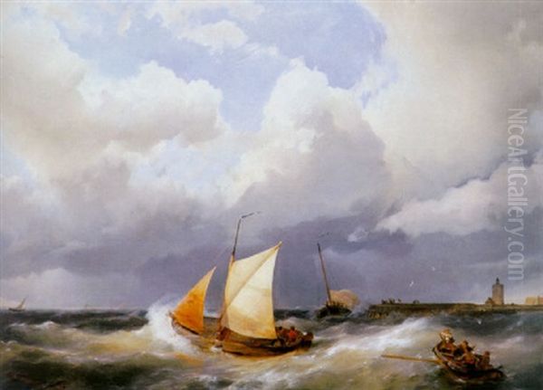 A Stiff Breeze Oil Painting by Hermanus Koekkoek the Elder