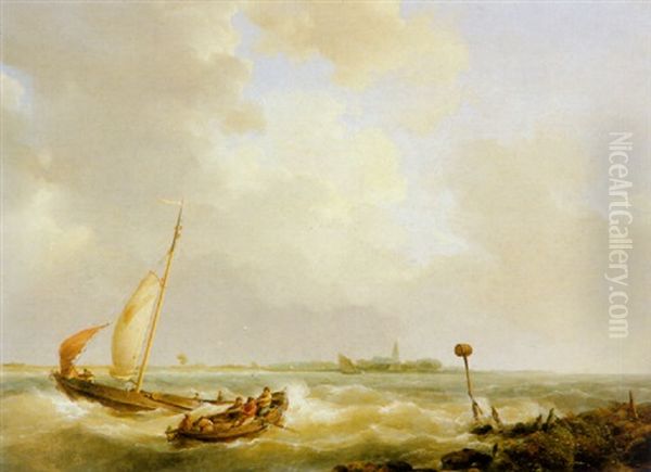 Shipping On The Zuiderzee Oil Painting by Hermanus Koekkoek the Elder